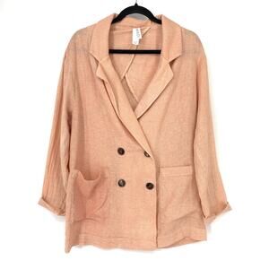 Amadi Women's Size M Button Front Linen Blazer Jacket Long Sleeve Orange Shimmer